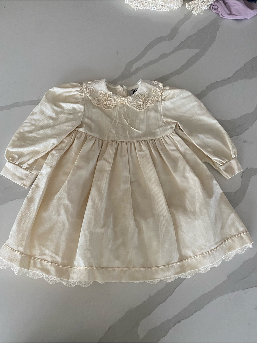 Vtg Good Lad Girls Ivory Lace Collar Puff Long Sleeve Heirloom Dress Sz 4